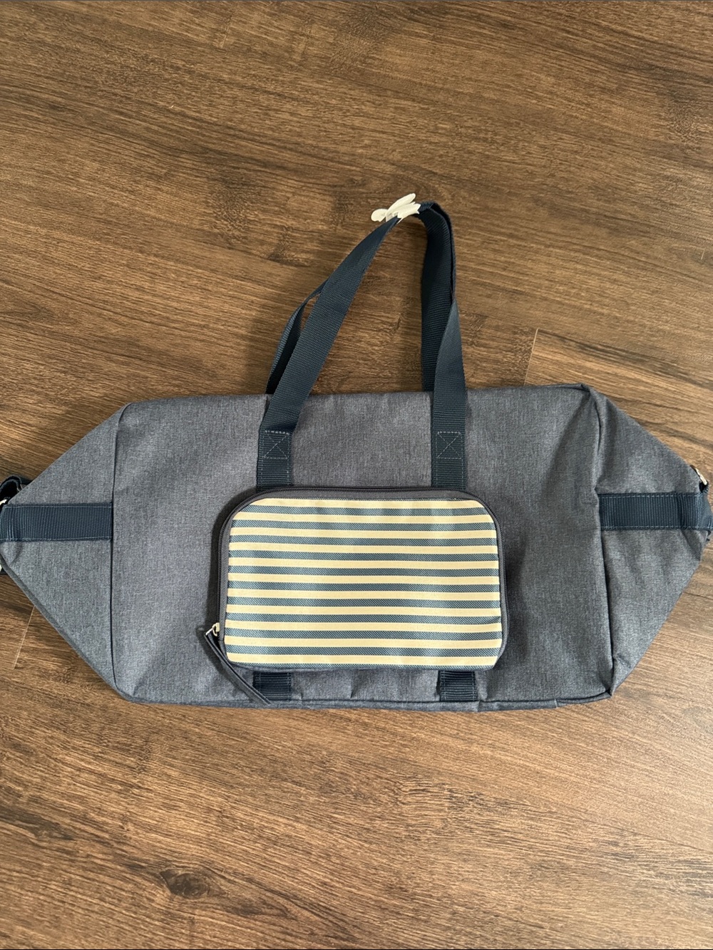 Blue Travel Duffel Bag with Striped Front Pouch